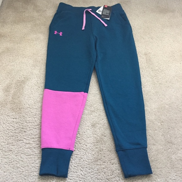 Under Armour Other - UNDER ARMOUR Girls Dark Teal/Pink Fitted Jogger